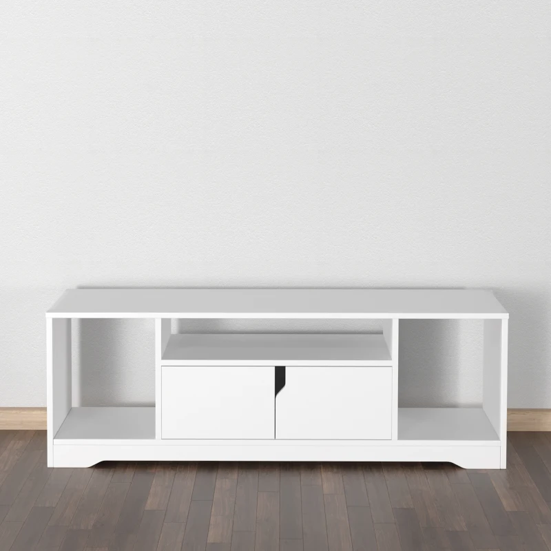 HOMCOM Mueble de TV para Televisor de hasta 42" Mesa para TV de Salón Moderna con Armario de Doble Puerta y 3 Compartimentos Abiertos 120x30x41cm Blanco