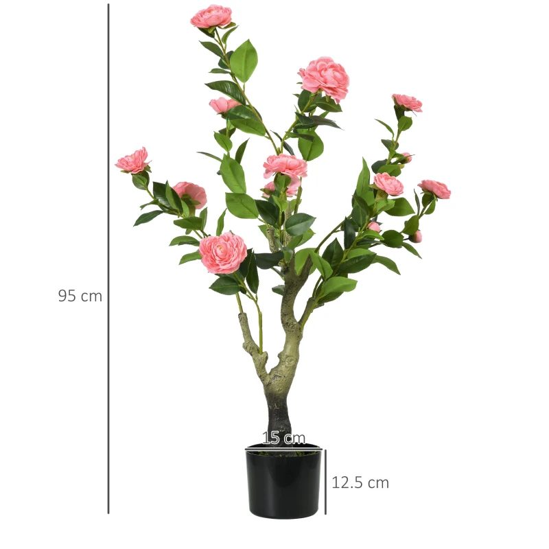 HOMCOM Artificial Plant Camellia Flower in Pot, Fake Plant for Indoor , 95cm, Pink