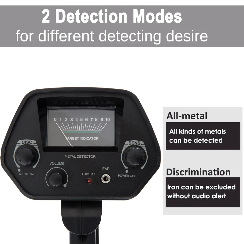 Outsunny Adjustable DISC Metal Detector Underground Gold Coin Digger Searcher Lightweight Treasure Jewelry Hunter with Waterproof Search Coil