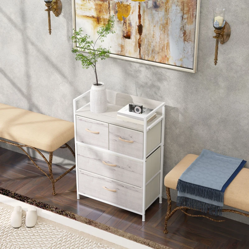 HOMCOM Rustic Chest of Four Fabric Drawers - Black