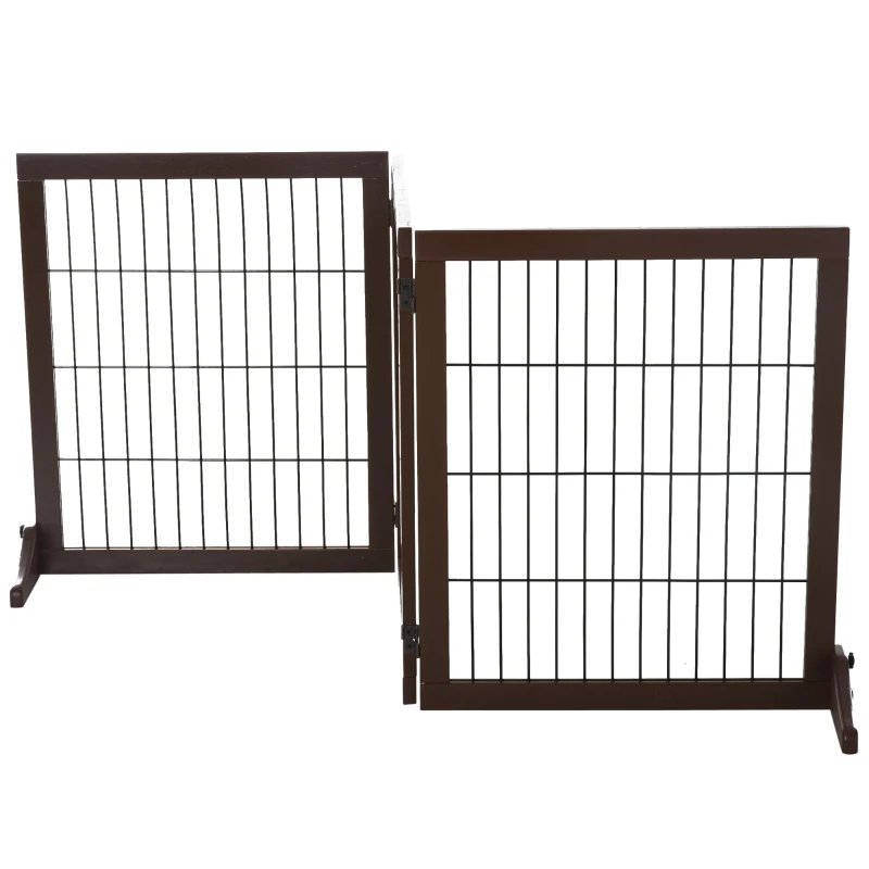 PawHut Freestanding Dog Gate 3 Panel Safety Pet Barrier Foldable w/ Support Feet Brown 185 x71 cm
