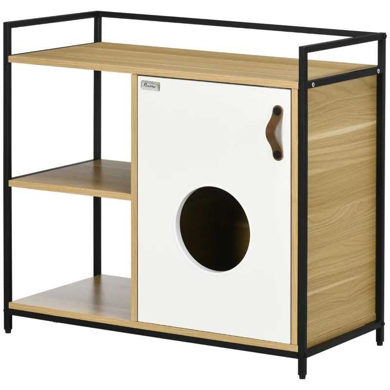 PawHut Maison de toilette pour chat meuble cache litière pour chat 2 étagères et grand plateau 80 x 40 x 73 cm