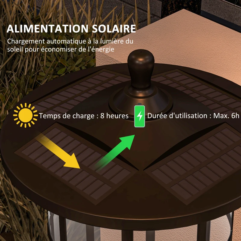 Outsunny Lampadaire sur pied solaire extérieur jardin avec lampe LED 23,5 x 23,5 x 184 cm noir