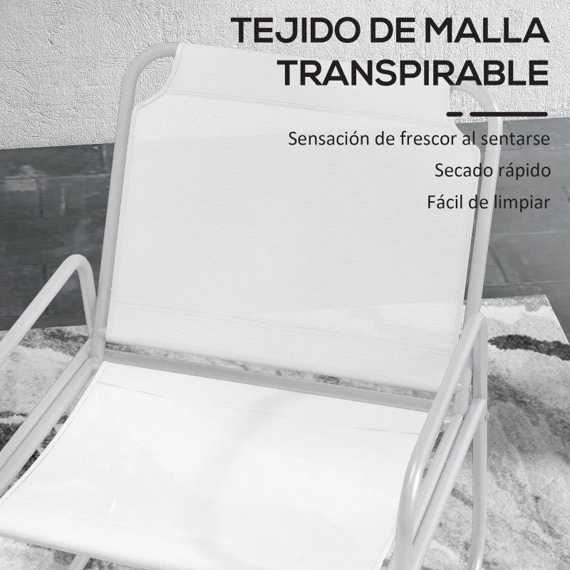 Outsunny Conjunto de Muebles de Jardín de 3 Piezas con Marco de Acero Reposabrazos y Almohadillas Ajustables para los Pies Blanco