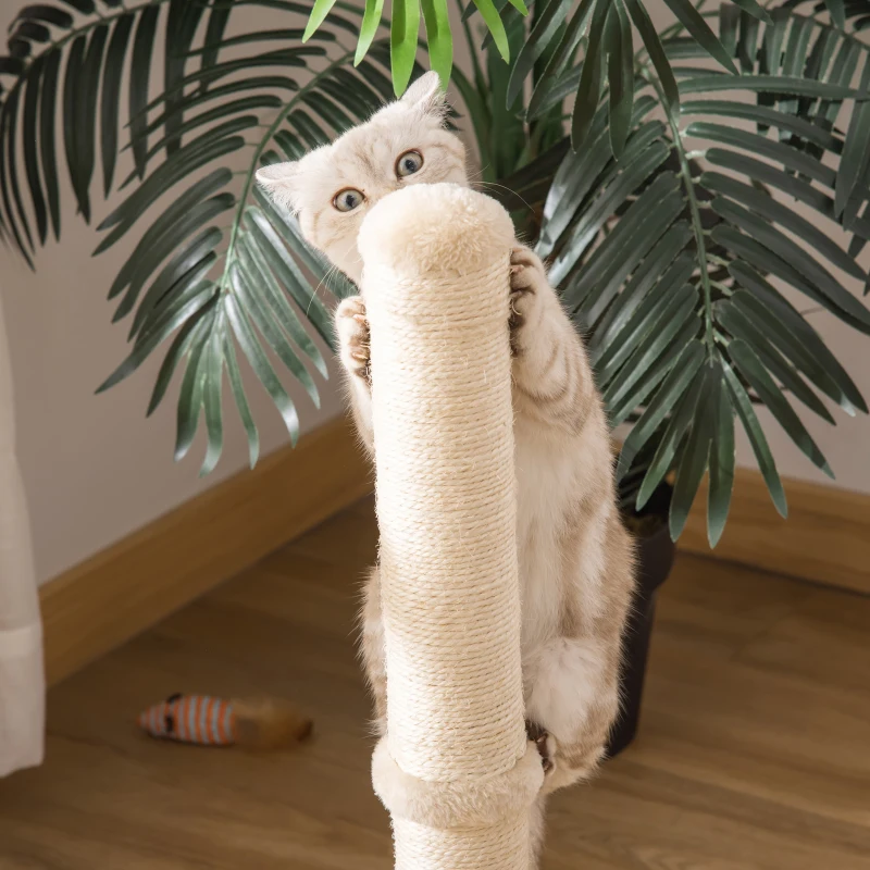 PawHut Tiragraffi per Gatti con Palo in Sisal Alto 60 cm e Base in Truciolato, Beige