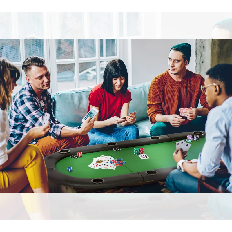 HOMCOM 200cmx90cm/79"x36" Classic 3 Folding Poker Table Foldable Poker Top 10 Seater Players Blackjack Table with Drink Holders Carry Bag