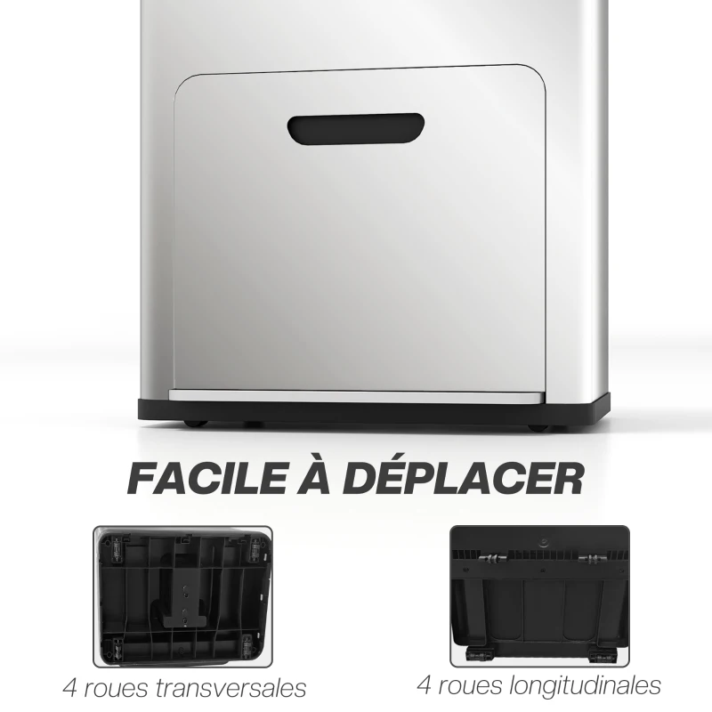 HOMCOM Poubelle rectangulaire à pédale poubelle cuisine 3 compartiments fermeture douce acier inox 45,7 x 35,8 x 76 cm argent