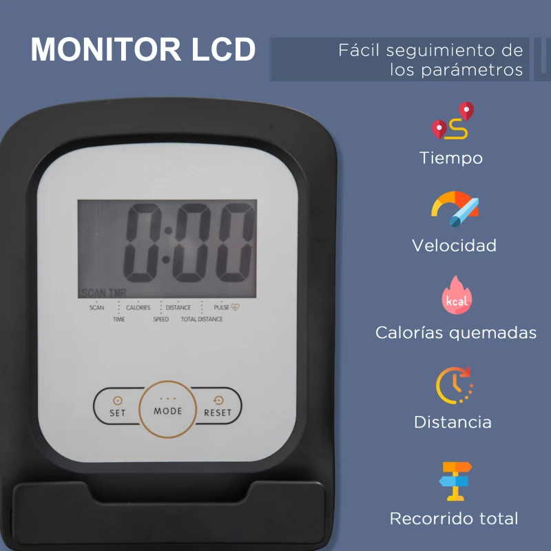 HOMCOM Bicicleta Estática con Respaldo 8 Niveles de Resistencia Magnética Longitud Ajustable Pantalla LCD para Casa Gris