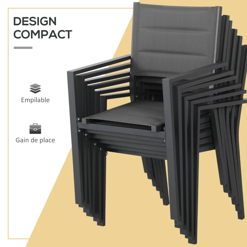 Outsunny Salon de jardin en aluminium et textilène table extensible 6 chaises empilables 6 personnes gris