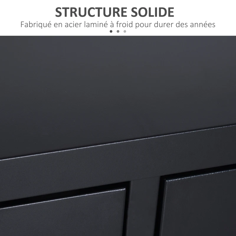 HOMCOM Meuble TV banc télévision design industriel 2 placards avec 2 étagères réglables passe-câbles structure acier noir