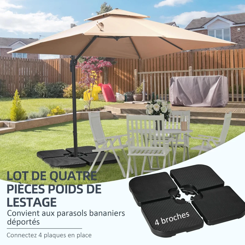 Outsunny Lot de 4 dalles de lestage pour parasol déporté à remplir d'eau ou de sable jusqu'à 60/80 kg 100 x 100 x 8 cm noir