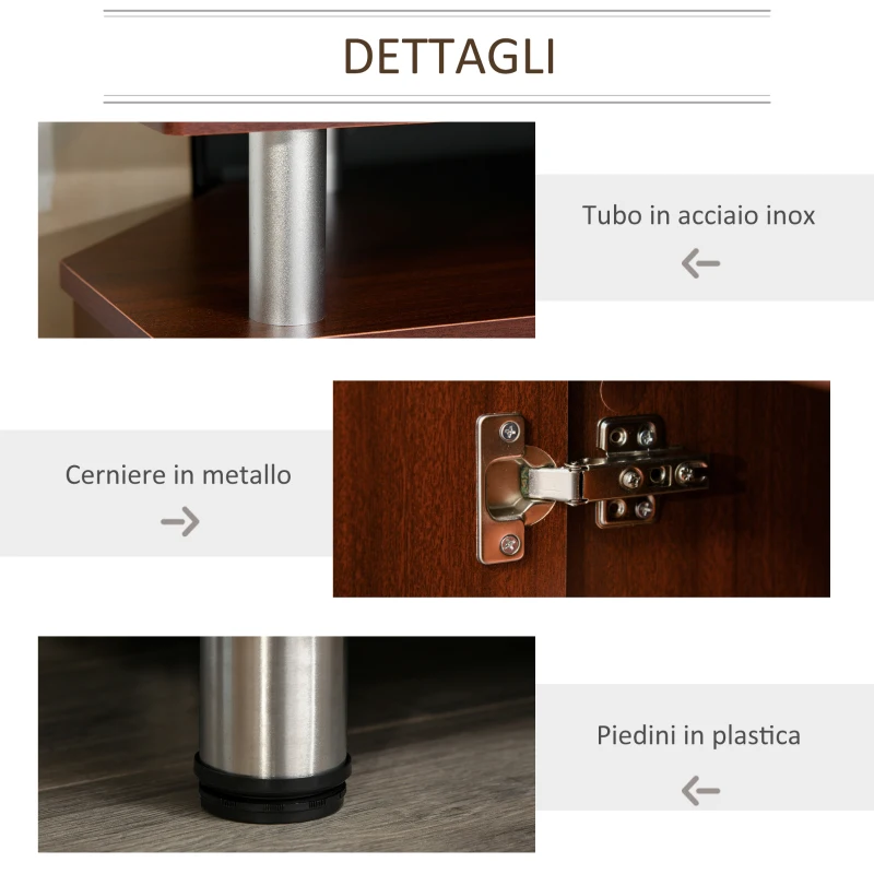 HOMCOM Mobile Porta TV Classico da Soggiorno con 2 ripiani e 2 Armadietti, in MDF e Acciaio Inox, Marrone, 120x39.5x52cm