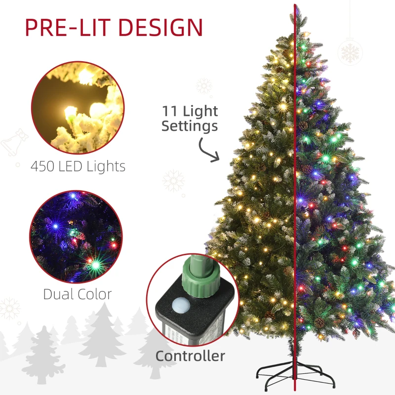 HOMCOM 7ft LED Pre-Lit Artificial Christmas Tree, with Base