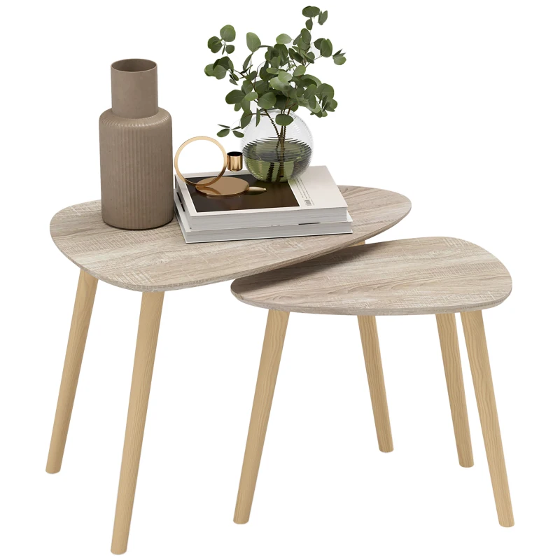 HOMCOM Lot de 2 tables basses gigognes design scandinave pieds en bois et plateau en bois, aspect naturel