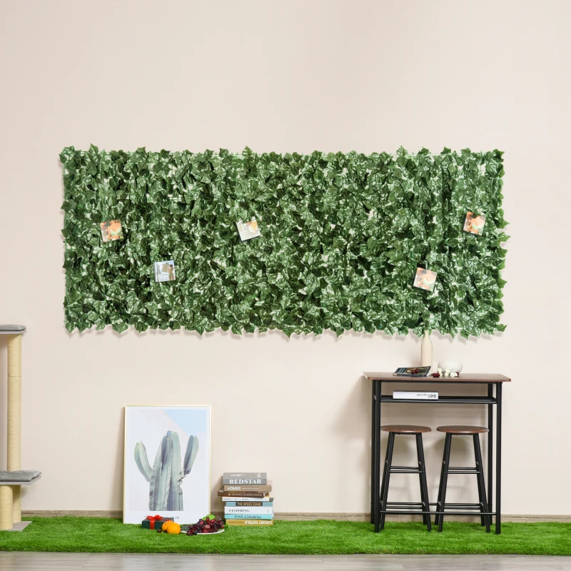 Outsunny 2-Piece Artificial Leaf Hedge Screen Privacy Fence Panel for Garden Outdoor Indoor Decor, Dark Green, 2.4M x 1M