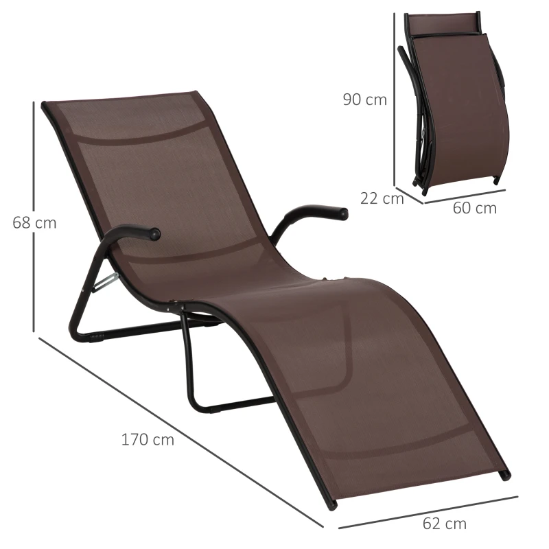 Outsunny Outdoor Folding Sun Lounger, Chaise Lounge Chair, Reclining Garden for Beach, Poolside and Patio, Dark Brown
