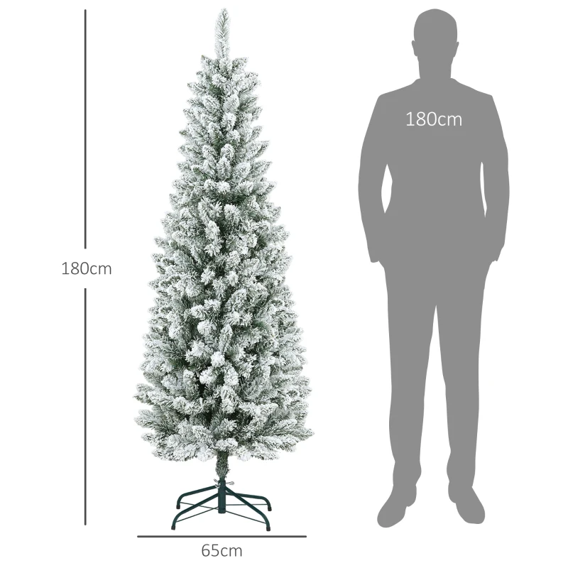 HOMCOM Árbol de Navidad Artificial Nevado 183 cm con 479 Ramas y Soporte de Metal Árbol de Navideño para Salón Interior Verde
