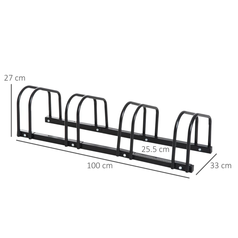 HOMCOM Rastrelliera Portabiciclette Parcheggio per 4 Biciclette in Acciaio, 110x33x27 cm, Nero