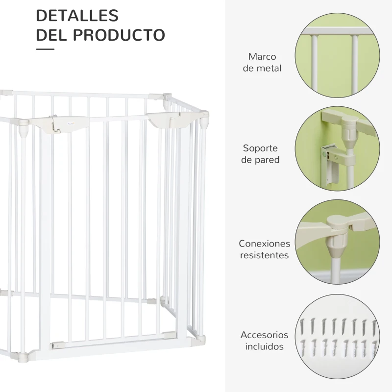 PawHut Barrera de Seguridad para Mascotas de 5 Paneles Plegable 300 cm con Cierre Inteligente para Escalera Pasillo Blanco