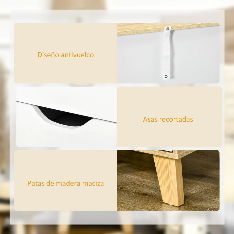 HOMCOM Cajonera con 3 Cajones y Base Elevada para Dormitorio Salón Pasillo de Estilo Moderno 40x35x68,5 cm Natural