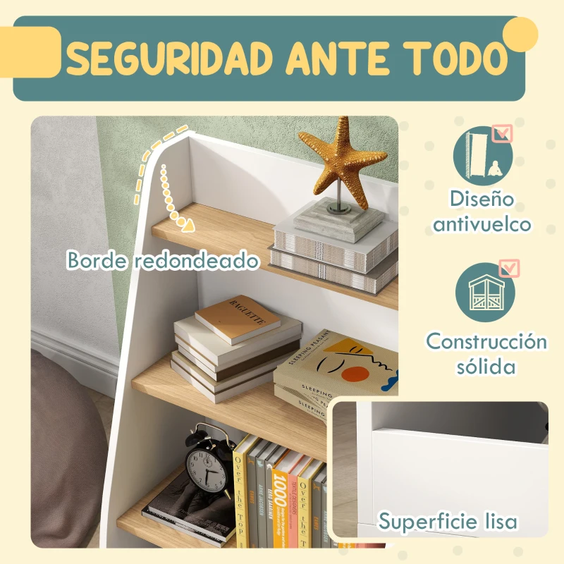 AIYAPLAY Estantería para Libros Infantil de 4 Niveles Estantería Infantil con 4 Estantes y Compartimentos Blanco