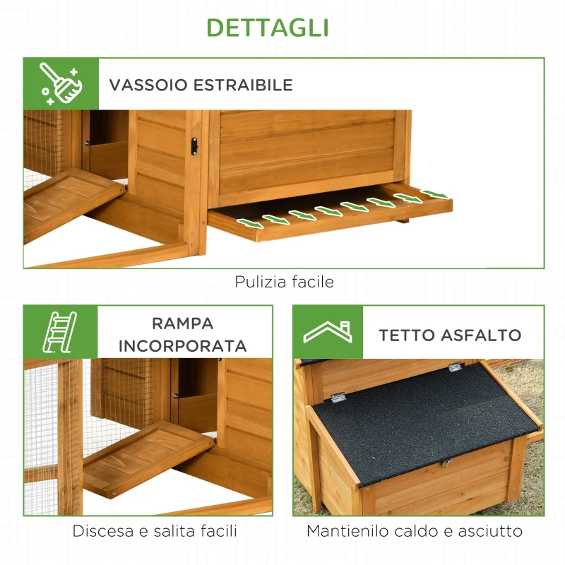 PawHut Pollaio per Galline con Casetta, Area di Corsa e di Cova, e Vassoio Estraibile in Legno 180x92x78cm
