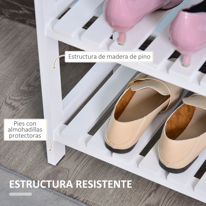 HOMCOM Zapatero de Madera de 3 Niveles Zapatero Recibidor para 9 Pares de Zapatos para Entrada Pasillo 70x26x57,5 cm Blanco