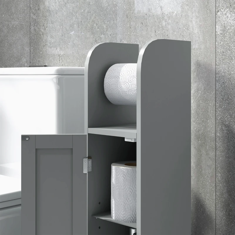 kleankin Meuble de salle de bain support papier toilette avec placard et étagères réglables 20 x 20 x 80 cm gris
