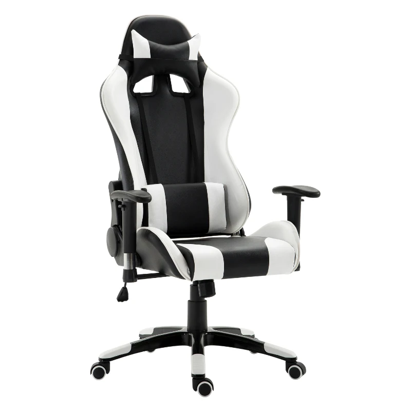 HOMCOM Fauteuil de bureau manager grand confort style baquet Racing pivotant inclinable avec coussins blanc noir