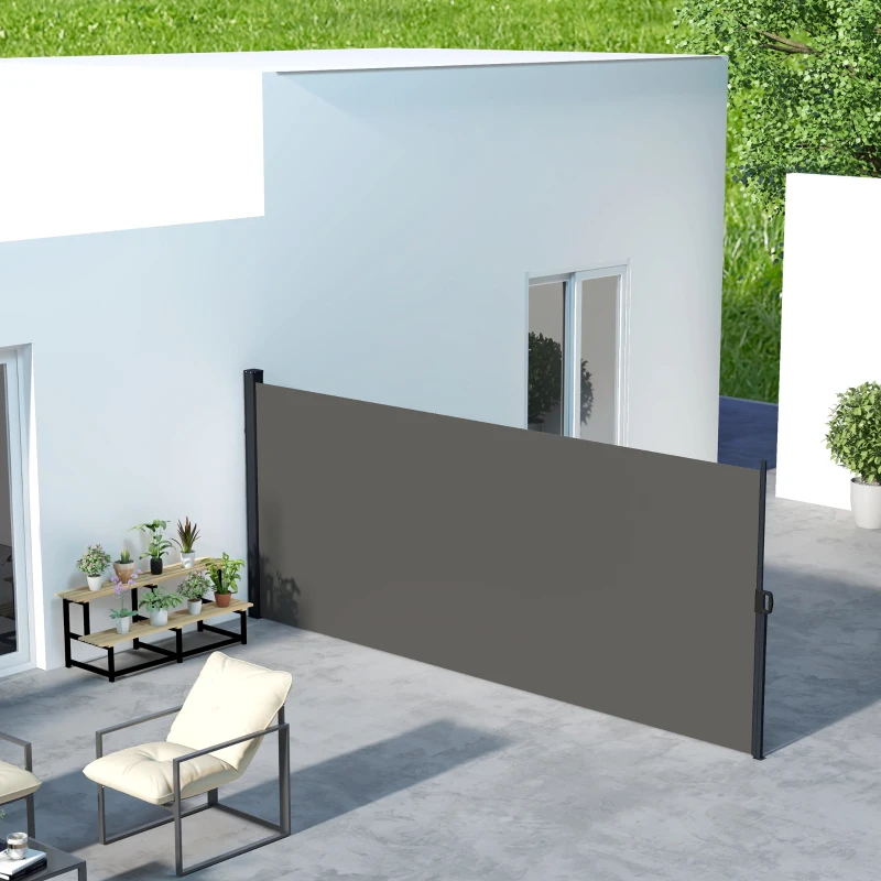 Outsunny Retractable Side Awning, Outdoor Privacy Screen for Garden, Hot Tub, Balcony, Terrace, Pool, 400 x 180cm, Dark Grey