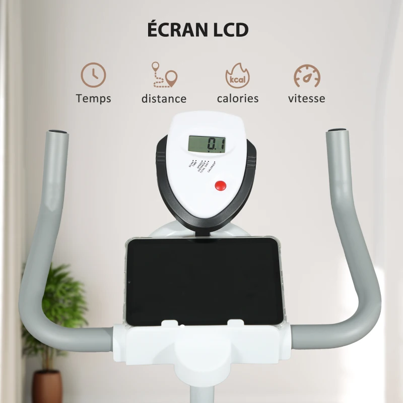 SPORTNOW Vélo d'appartement silencieux avec selle et résistance réglables, moniteur LCD, support de tablette, blanc