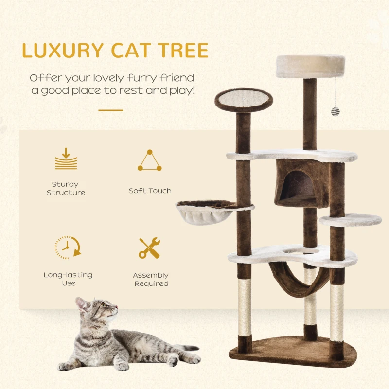 PawHut Cat Tree for Indoor Cats Scratching Tower House Activity Center Post Climbing Hammock Condo Perch 153 cm