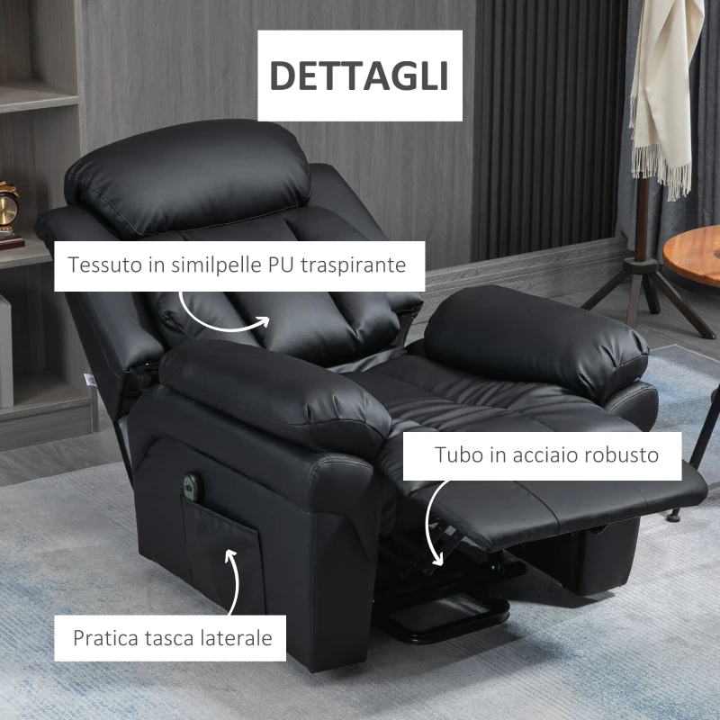 HOMCOM Poltrona Reclinabile Alzapersona Elettrica con Imbottitura Spessa e Telecomando, 96x93x105 cm, Nero