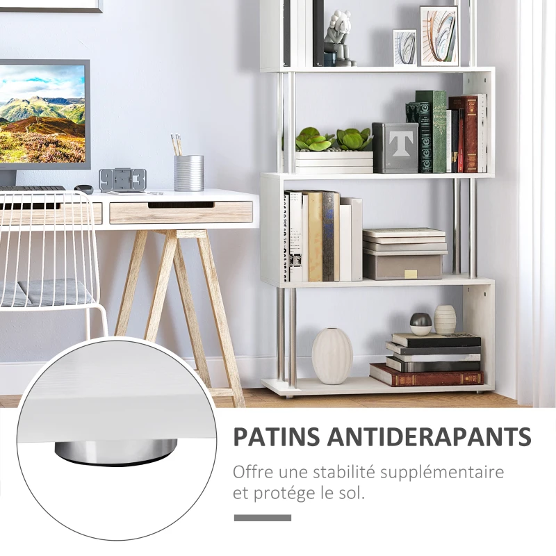 HOMCOM Bibliothèque étagère Design Contemporain en S 4 Niveaux 80L x 30l x 145H cm Coloris Blanc