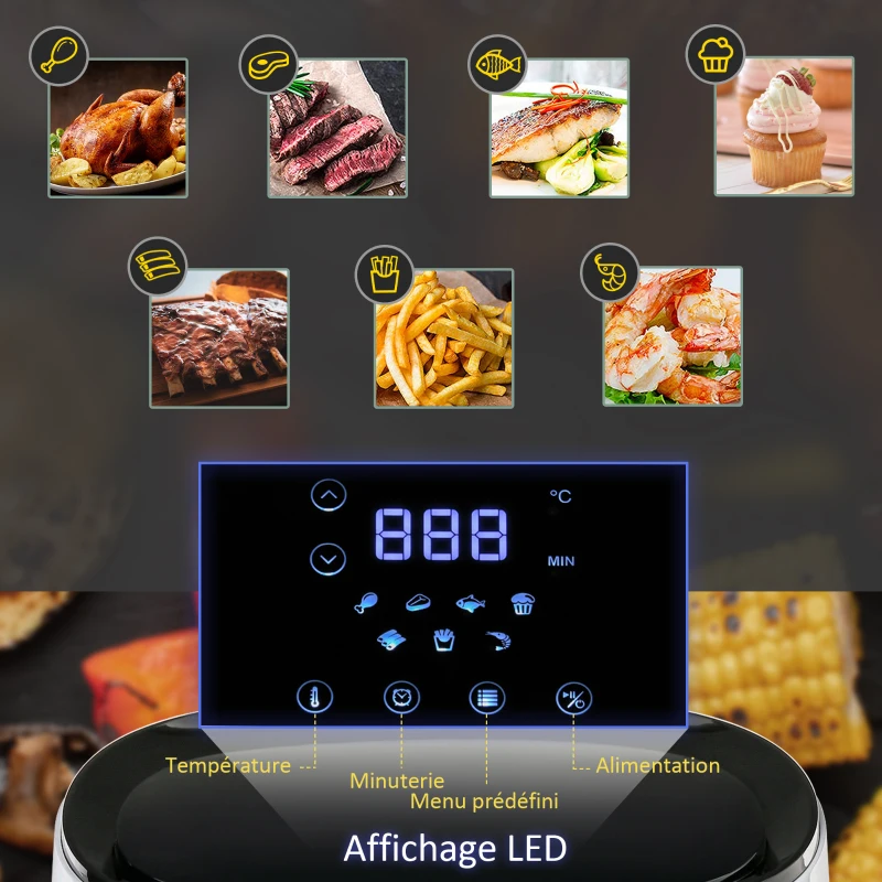 HOMCOM Friteuse sans huile à air chaud, Air Fryer, 1300 W 2,5 L, 7 programmes, température réglable, minuterie, noir