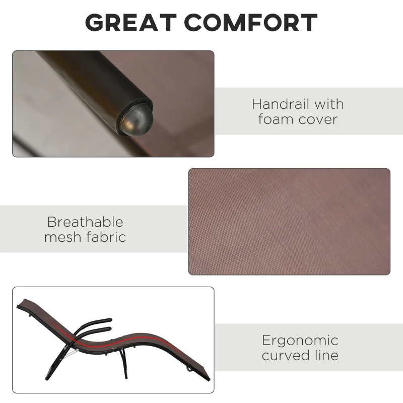 Outsunny Outdoor Folding Sun Lounger, Chaise Lounge Chair, Reclining Garden for Beach, Poolside and Patio, Dark Brown