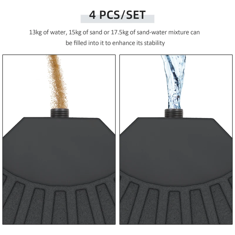 Outsunny 4 PCs 70KG Portable Round Parasol Base - Umbrella Cross Stand Weights Holder, Sand or Water Filled, Outdoor Garden Patio