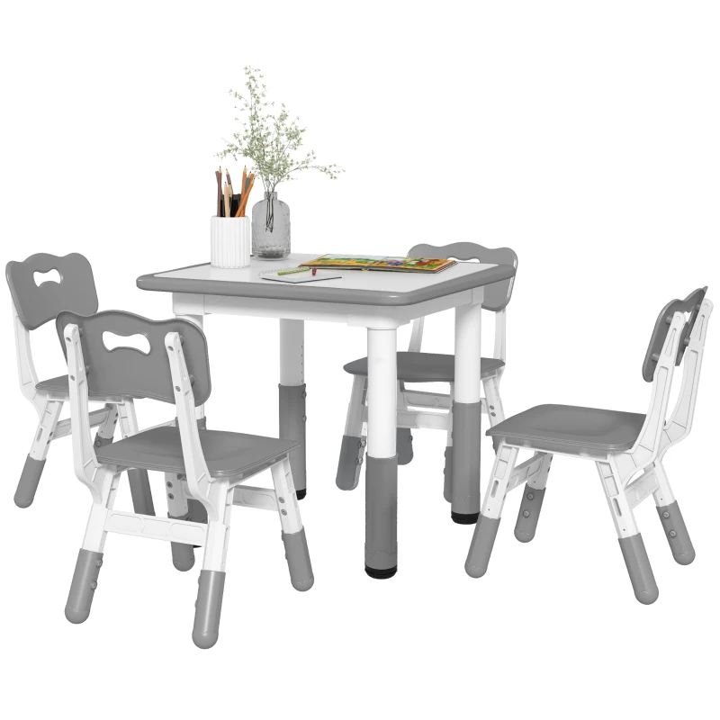 AIYAPLAY Ensemble 1 table et 4 chaises pour enfants à hauteur réglable, set de 5 pièces, gris