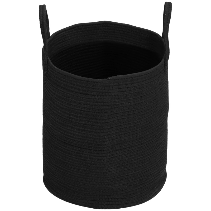 HOMCOM Cesto Portabiancheria da 36L Portatile e Pieghevole con Manici in Cotone Naturale, Ø38x45 cm, Nero