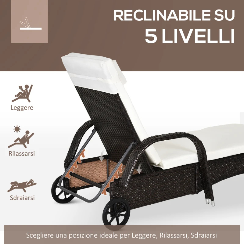 Outsunny Set da Giardino con 2 Sedie a Sdraio con Schienale Reclinabile e Tavolino Basso in Rattan PE, Marrone