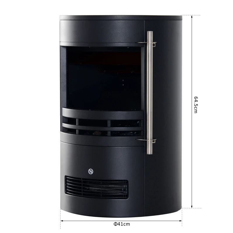HOMCOM Camino Elettrico da Terra 900W/2000W con Effetto Fiamma, Caminetto Elettrico con Temperatura Regolabile e Protezione da Surriscaldamento, 41x41x64.5cm, Nero