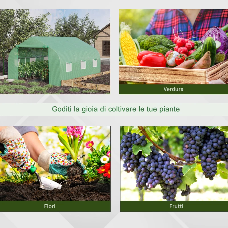 Outsunny Serra da Giardino 3.5 x 3 x 2m con Tetto Spiovente in PE, Porta e 6 Finestre, Verde