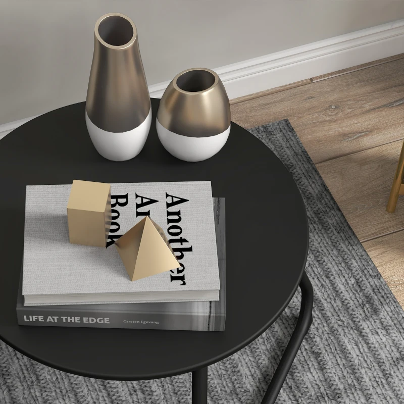 Outsunny Tavolino da Esterni Ø48x37 cm in Metallo Nero con Piedini Regolabili