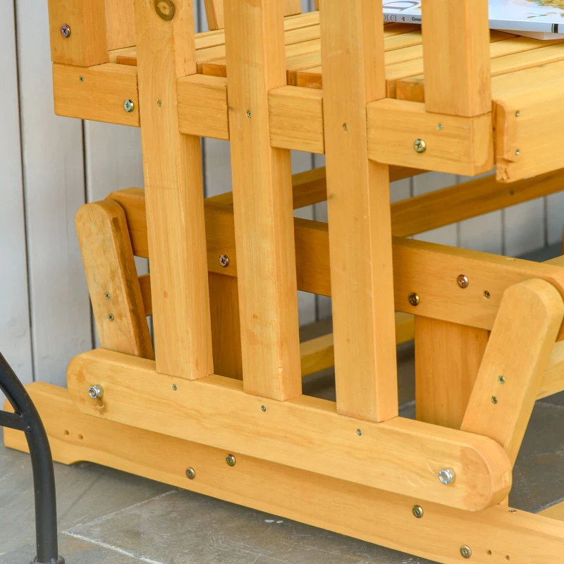 Outsunny Panchina a Dondolo da Giardino e Terrazza per 2 Persone con Braccioli, 124x76x95cm Legno Naturale