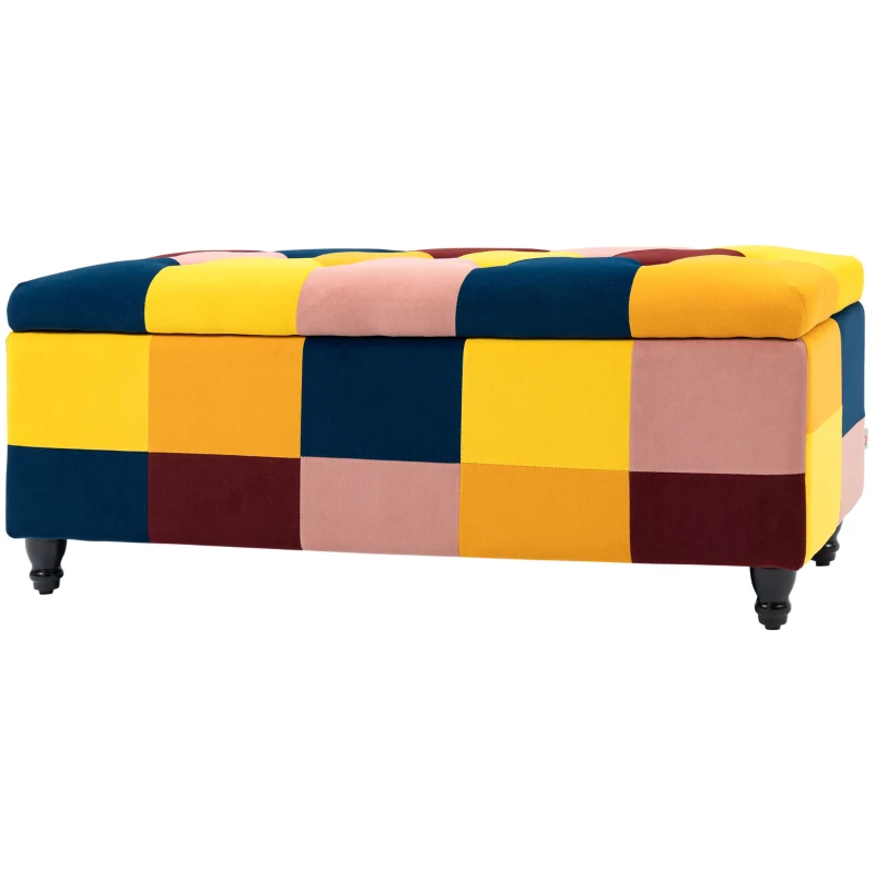 HOMCOM Storage Ottoman, Storage Bench with Wood Legs, Footstool, Footrest with Velvet Surface for Bedroom, Hallway, Living Room, 114 x 47 x 47 cm, Multicoloured