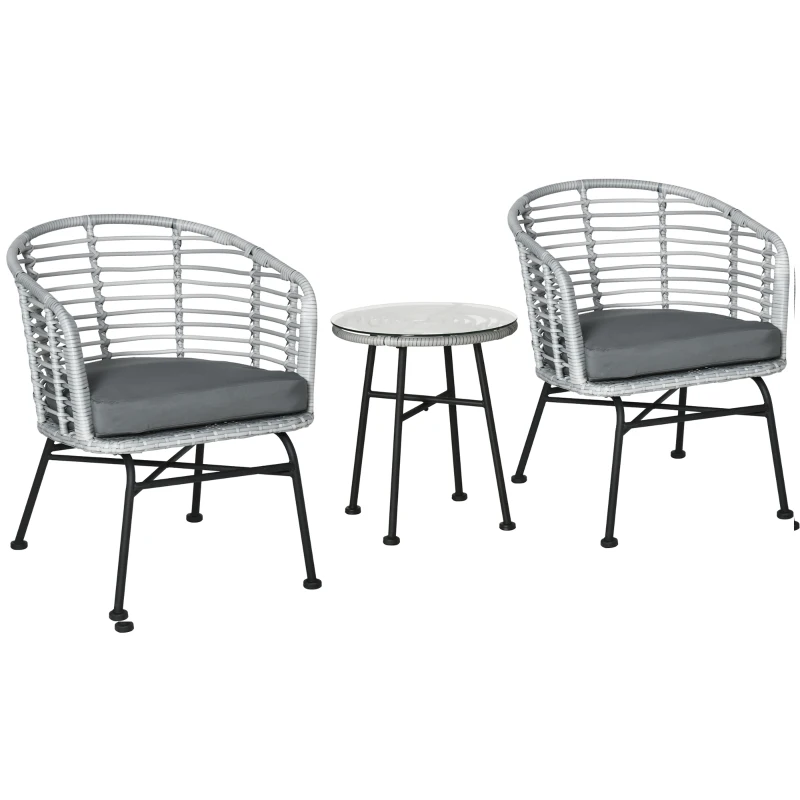 Outsunny Set Mobili da Giardino in Rattan Sintetico Stile Boho Chic con 1 Tavolino e 2 Sedie, Grigio
