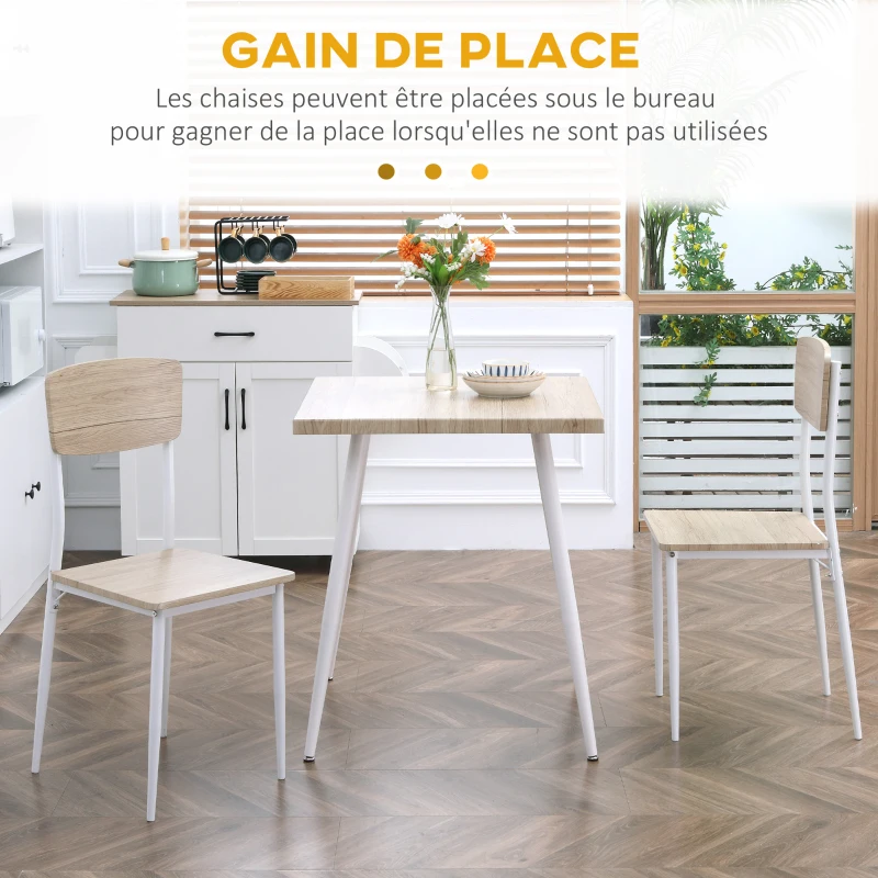 HOMCOM Ensemble table à manger carrée 3 pièces avec 2 chaises cuisine salle à manger plateau MDF châssis métal blanc