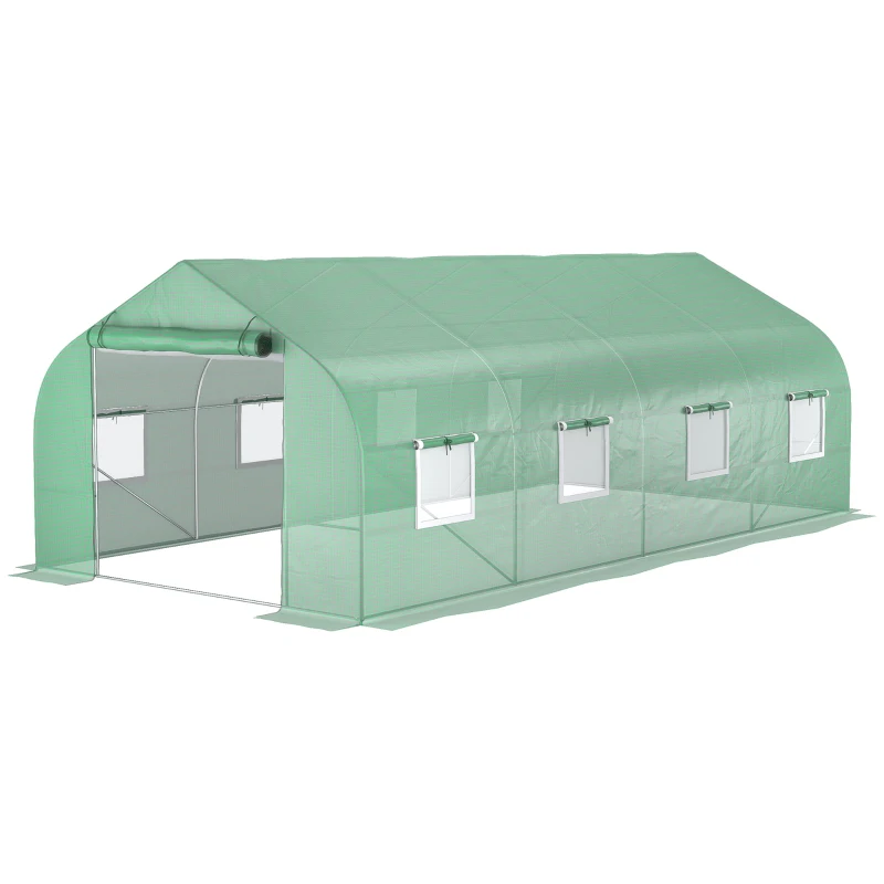Outsunny Serre tunnel de jardin porte + 8 fenêtres enroulables métal galvanisé bâche PE haute densité métal galvanisé vert