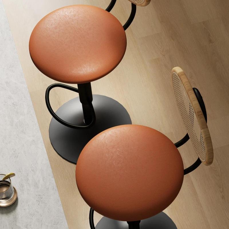 HOMCOM Lot de 2 tabourets de bar chaises de bar hauteur réglable avec dossier en rotin et repose-pieds, marron