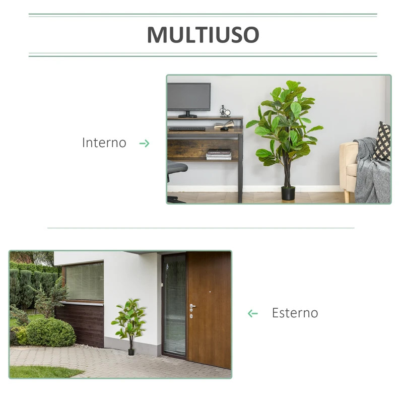 HOMCOM Ficus Artificiale per Interni ed Esterni, Pianta Artificiale Realistica con 78 Foglie, 130cm